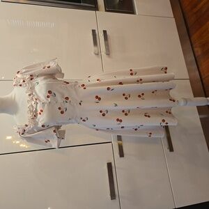 Quanta Du Soleil Cheri Cherry Ruffle Dress White Red Womens Size 8
